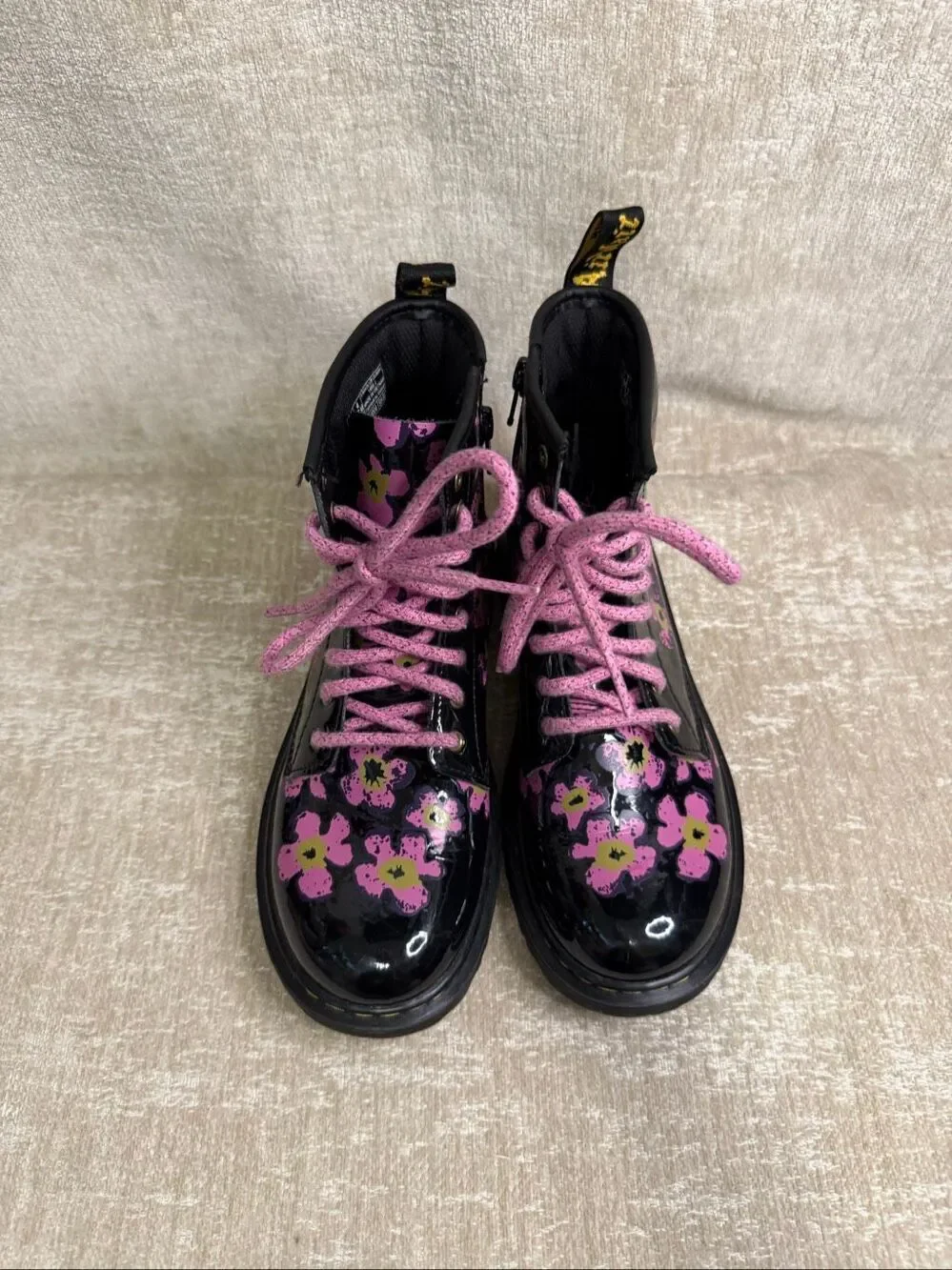 Dr. Martens Kids 1460 Pansy Patent Leather Lace Up Boots Black Pink Size 4